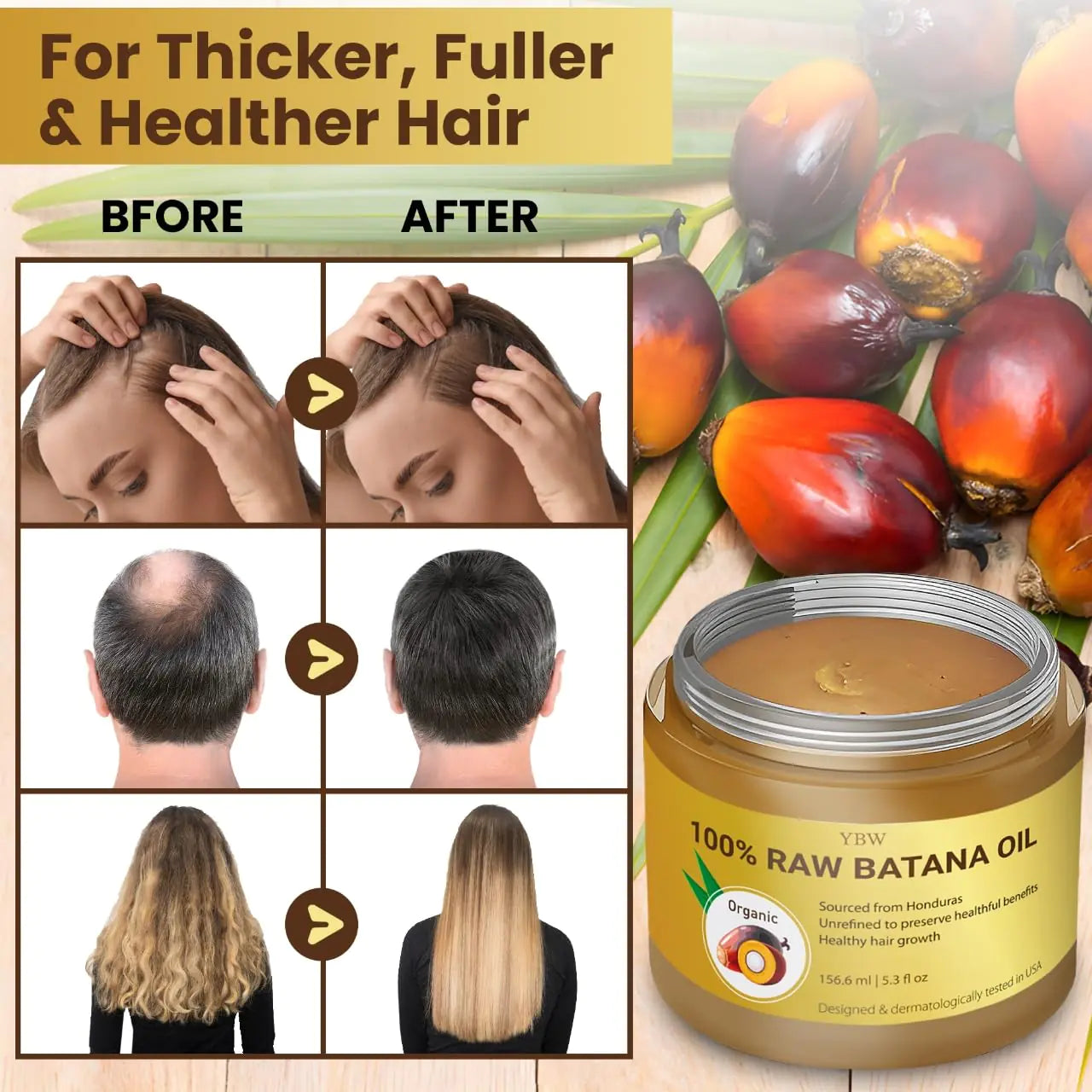 Batana Oil from Honduras - 100% Natural & Organic Dr. Sebi Hair Growth Solution for Men & Women, Unrefined, Enhances Thickness, Prevents Hair Loss